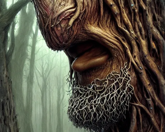 Prompt: a talking tree, a face in the bark, mouth in the bark, nose made of wood, eyes in the bark, fantasy concept art, digital painting, oil painting, hyperrealistic, beautiful, treebeard, ent, magical, highly detailed, soft lighting, very detailed eyes, artstation, cgsociety, in the forest, by alan lee, by artgerm