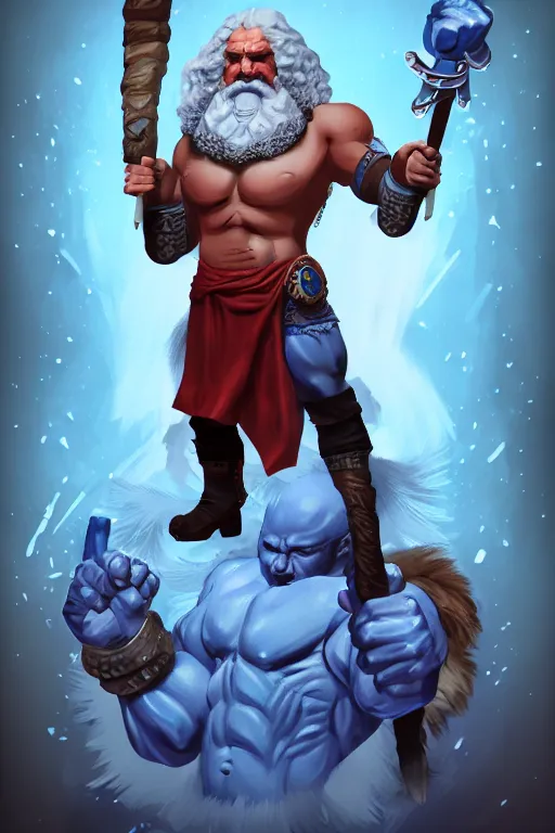 Image similar to character portrait of buff barbarian karl marx with shining blue body painting, dungeons and dragons, trending on artstation, award winning, stylized painting, concept art, 4 k, 8 k