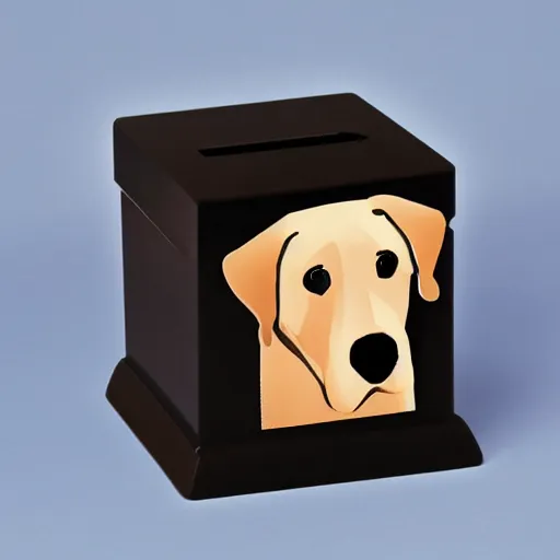 Prompt: plastic labrador moneybox with coinslot in its head