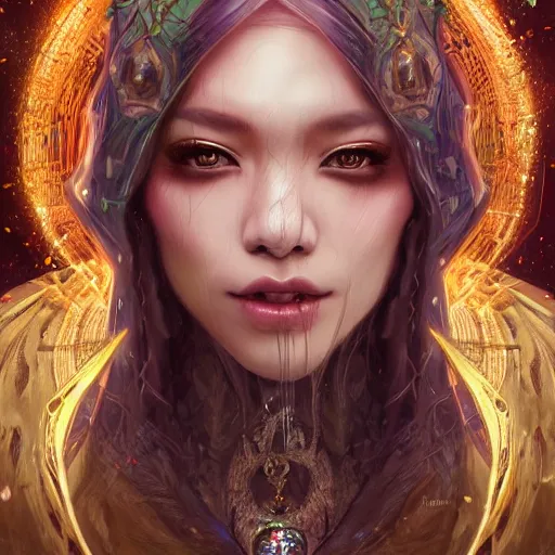 Prompt: ultra realistic illustration of asian beauty cj miles as a cyber shamanic witch casting am elderit h spell, intricate, elegant, highly detailed, digital painting, artstation, concept art, smooth, sharp focus, illustration, art by artgerm and greg rutkowski and alphonse mucha