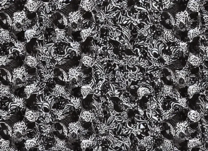 Image similar to pattern dobermage puppies, blackberries pattern, blackbirds, blackskulls, elegant, dark matte, insanely detailed and intricate, hypermaximalist, elegant, ornate, hyper realistic, super detailed, by James Audubon