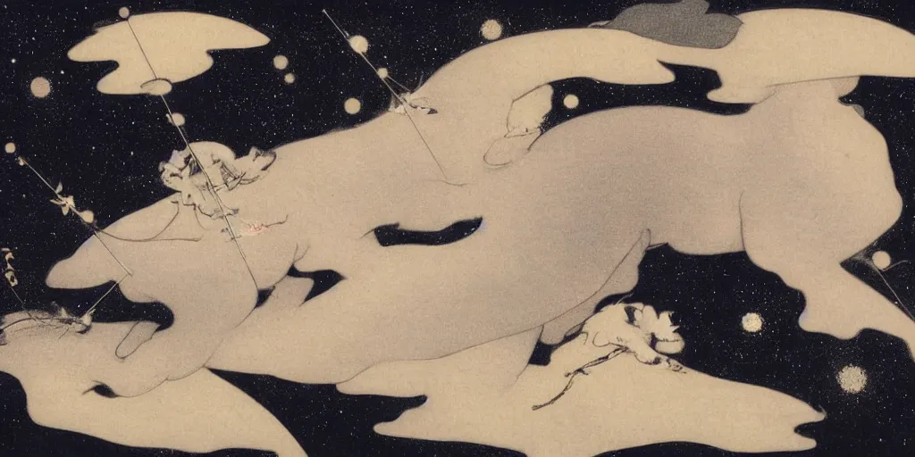 Prompt: constellations by ohara koson, 1 9 1 0