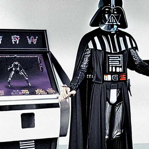 Image similar to rare photo of darth vader playing arcade game