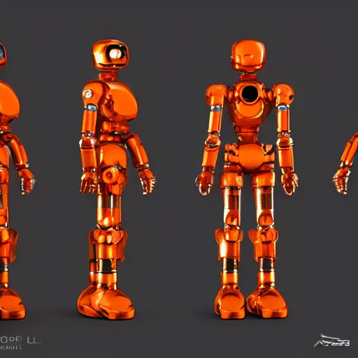 Image similar to graceful orange chrome robot, character concept art, futuristic cyberpunk humanoid machine, symmetry _ _ 4, hyperrealistic high detail 7 0 mm, 4 k