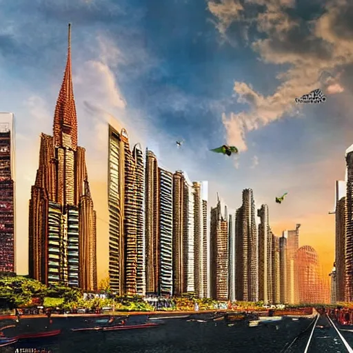 Image similar to mumbai in the future, architecture, urban, cinematic, super realisitc, city streets, golden hour, distopian fantasy artwork made in 2 0 2 0