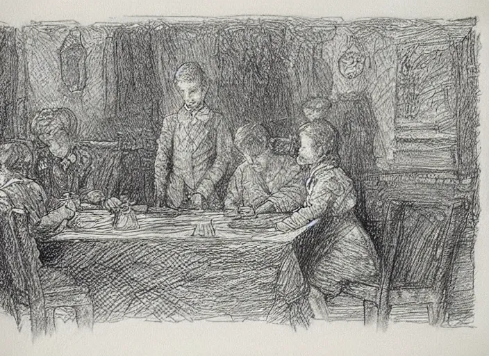 Prompt: an ms paint children's drawing doodled on a napkin by gustave dore