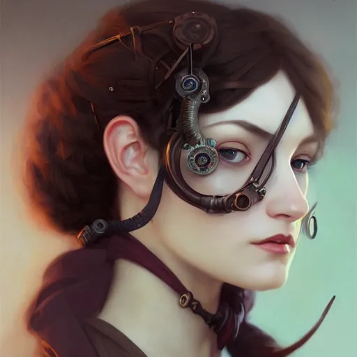 Image similar to character concept portrait of a steampunk woman with pale face, intricate, elegant, digital painting, concept art, smooth, sharp focus, illustration, by mandy jurgens and william - adolphe bouguereau, artgerm,