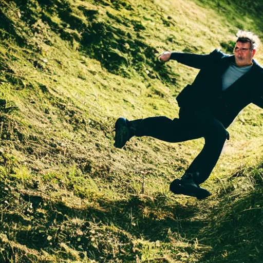 a man falling down an hill
