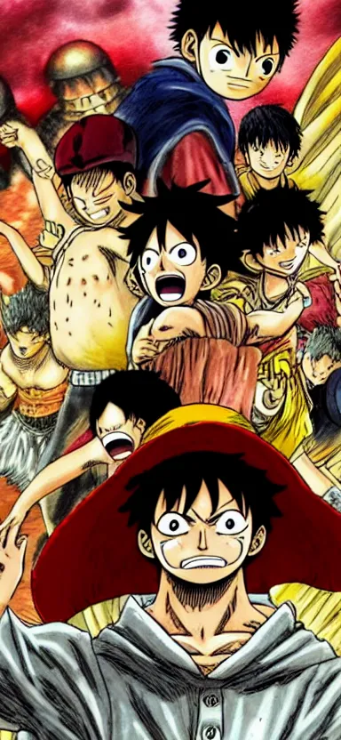 Image similar to luffy in berserk manga