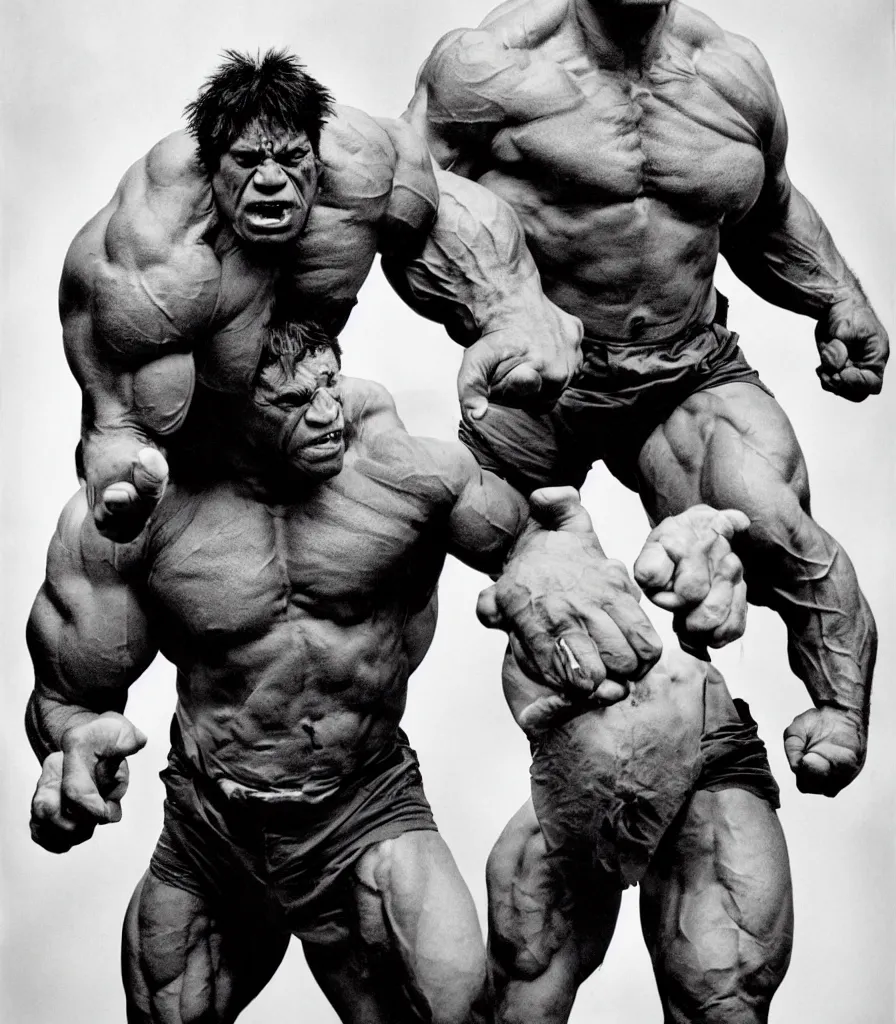 Image similar to a color photo portrait of the incredible hulk looking angry in new york city by richard avedon dramatic lighting.