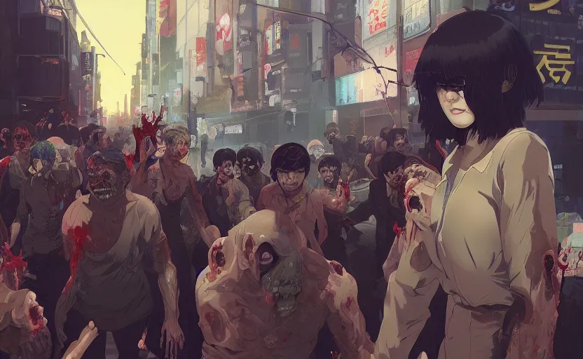 Prompt: zombie riots in the streets of tokyo, digital painting, masterpiece, by ilya kuvshinov, by frank frazetta, by mbius, by reiq, by hayao miyazaki