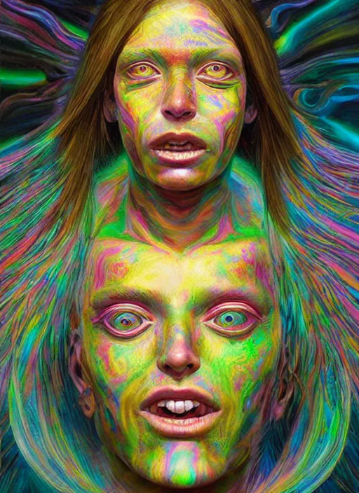 Image similar to portrait ultra dimensional cult girl shaman, accidentally tripping on dmt and acid, psychedelic experience, ascending through the fifth dimension moving at the speed of light and sitting still, ultra high definition, unreal engine 5, hyperrealism, masterpiece composition, by peter kemp, casey weldon, barclay shaw