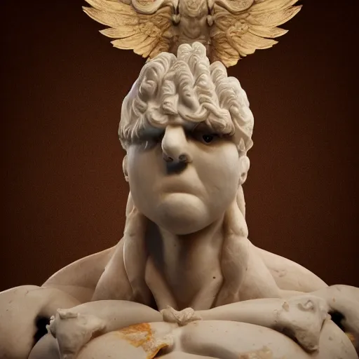 Image similar to photo of fullbody rococo delicate sculpture of a hulking herculean muscular onyx albino marble brock lesnar as an humanoid deity, clothed in silk, wings, sunrays, cinematic lighting, photorealistic, octane render, 8 k, depth of field, 3 d