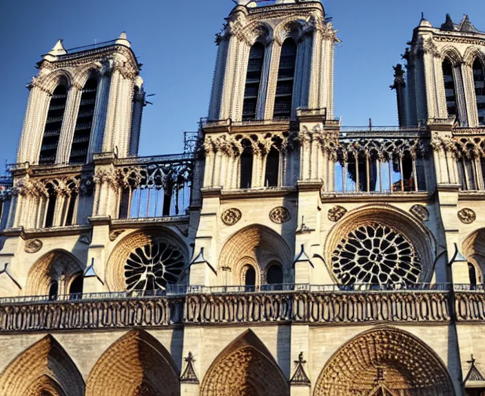 Prompt: 4 k hd, high detail photograph of notre dame cathedral, full colour, shot with sigma f / 4. 2, 2 5 0 mm sharp lens, wide shot, volumetric lighting, high level texture render