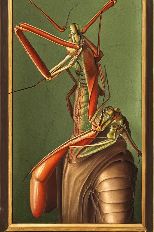 Image similar to renaissance portrait of praying mantis