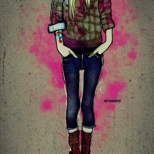 Prompt: girl, grunge outfit, cute artwork