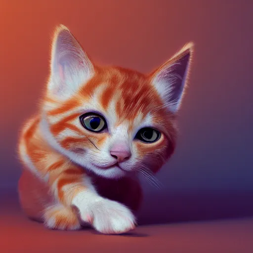 Image similar to orange tabby kitten playing with a ball of yarn, octane render, 4 k