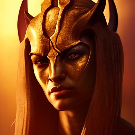 Image similar to Anubis female warrior portrait, atmospheric lighting, painted, intricate, volumetric lighting, beautiful, rich deep colors masterpiece, golden hour, sharp focus, ultra detailed, by Leesha Hannigan, Ross Tran, Thierry Doizon, Kai Carpenter,Ignacio Fernández Ríos