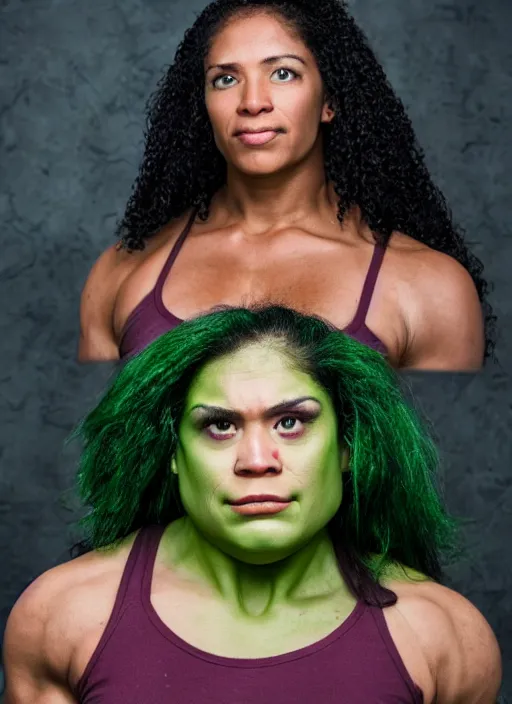 Image similar to A full portrait photo of real-life women hulk, f/22, 35mm, 2700K, lighting, perfect faces, award winning photography.