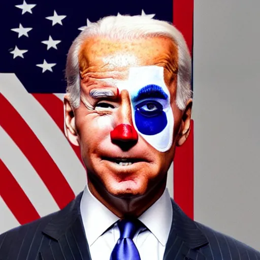 Image similar to Joe Biden with colorful clown makeup all over his face