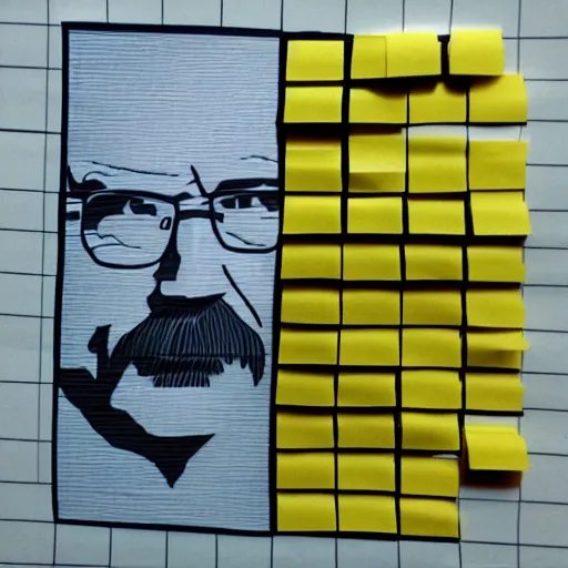 Prompt: walter white, made with sticky notes