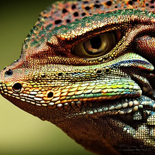 Image similar to portrait painting of a lizard human, garden, photorealistic, extreme detail, sharp focus, 8 k, intricate, hyper detailed, realistic, cinematic lighting