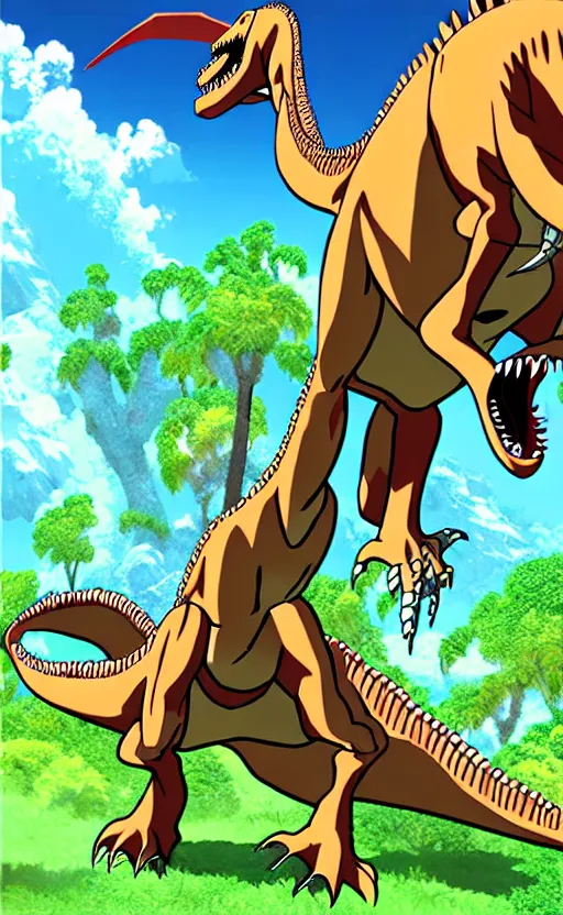 Image similar to dinosaur fantasy world anime style