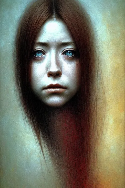 Prompt: female who looks like alyson hannigan by beksinski, luir royo