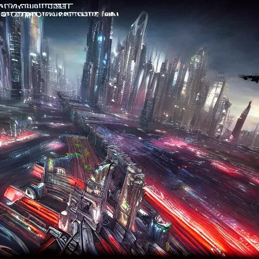 Prompt: Beautiful painting of sci-fi fututistic metropolis, Drone footage, by Yoshitaka Amano Trending on Artstation, nvidia, unreal engine