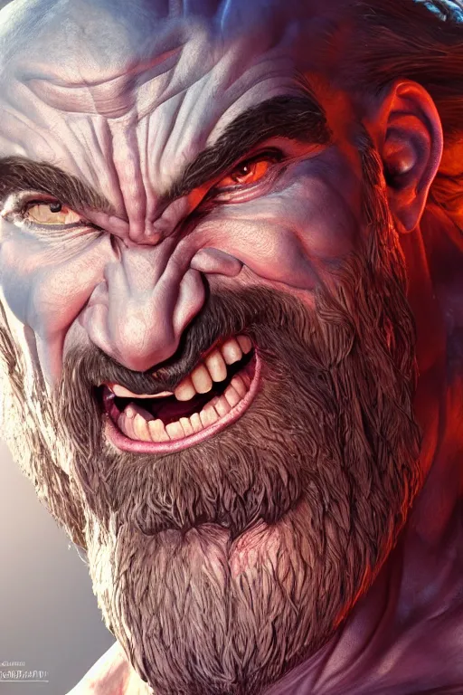 Prompt: studio portrait of hulking herculean ogre jesus christ, ultrafine hyperrealistic face illustration by kim jung gi, irakli nadar, intricate linework, sharp focus, bright colors, matte, octopath traveler, final fantasy, unreal engine highly rendered, global illumination, radiant light, intricate environment