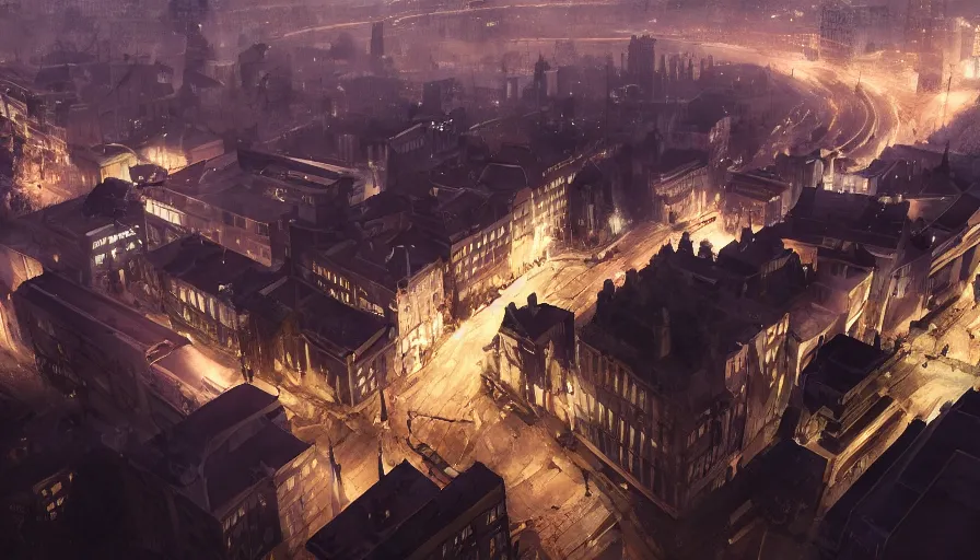 Image similar to Arnhem by night, wide view, volumetric light, hyperdetailed, artstation, cgsociety, 8k