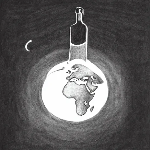 Prompt: planet earth inside a bottle, pencil drawing, dynamic lighting