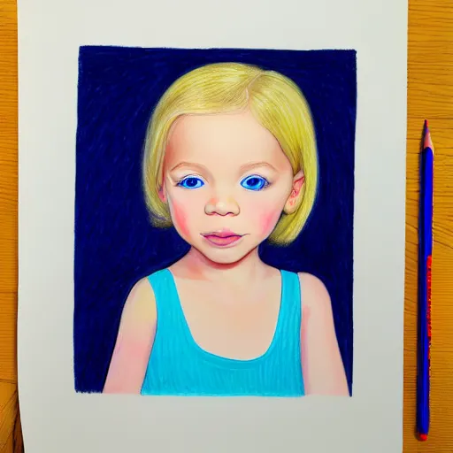 Image similar to 3 year old blonde girl with iphone, colored pencil on white background by eloise wilkin