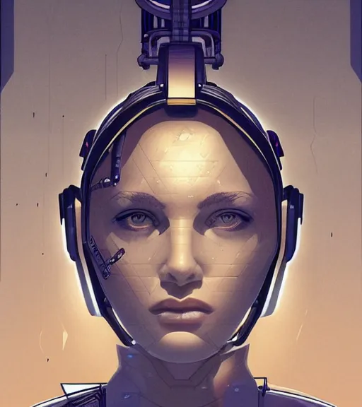 Prompt: female face on a backdrop of data, Industrial Scifi, detailed illustration, character portrait, by Martin Grip and Moebius