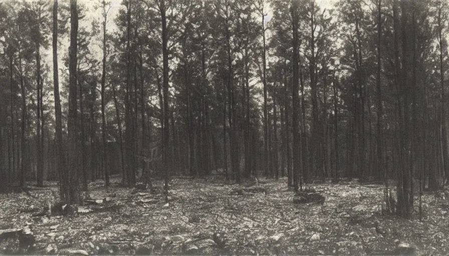 Prompt: photo of 19th century dark noir mine in the forest by Diane Arbus and Louis Daguerre