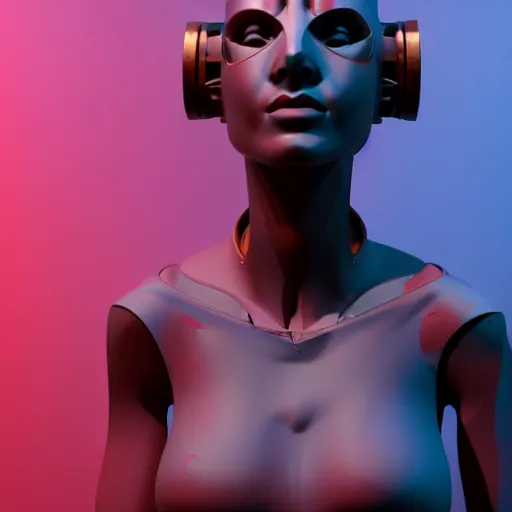 Image similar to cinema 4 d render of a beautiful statue of a cyberpunk blindfolded mannequin in a futuristic power plant by bakaarts and darius puia and bartsy and sachin teng and pascal blanche and alphonse mucha and nekro and josan gonzalez, octane render. trending on cgsociety, trending on artstation, 3 d, 4 k, 8 k