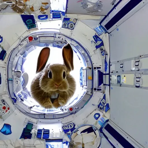 Prompt: a bunny inside the tiangong space station