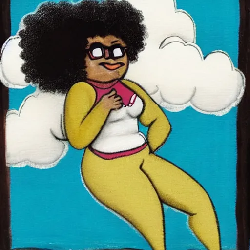 Image similar to mixed fat woman with an afro in the clouds