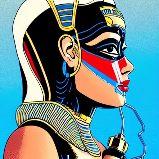 Image similar to a profile photo of a egyptian woman with a diving oxygen mask with side profile blood in ocean intricate details by MARVEL comics and Sandra Chevrier-C