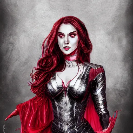 Prompt: Portrait of Wanda the scarlet witch, Marvel, highly detailed, anger, fear, ominous background, artstation, 16k, trending on ArtStation, by smile _zPRO