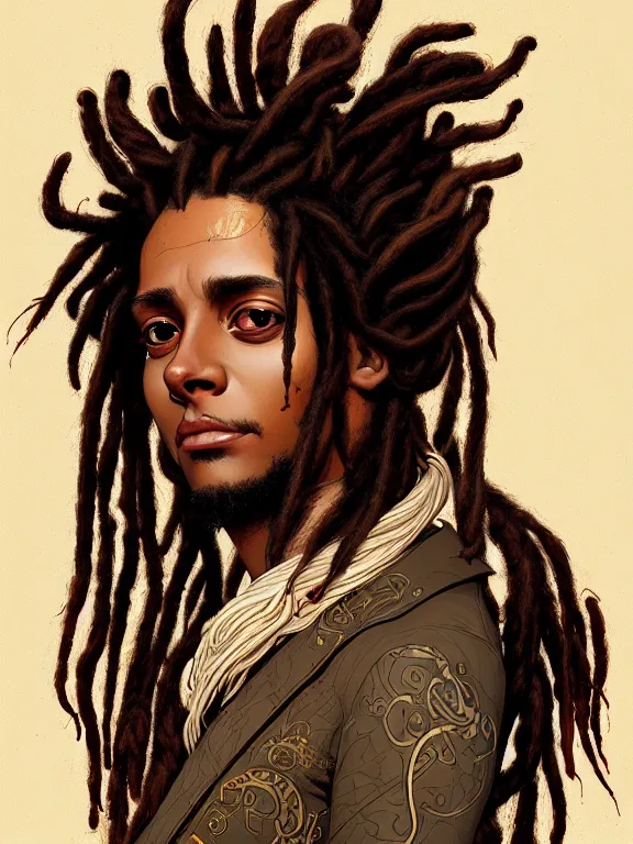 Image similar to a lama portrait, dreadlocks , elegant, highly detailed, digital painting, concept art, smooth, sharp focus, illustration, by Laurie Greasley,Lawrence Alma-Tadema,Dan Mumford,artstation,deviantart,Unreal Engine,face enhance,8K,golden ratio,cinematic lighting