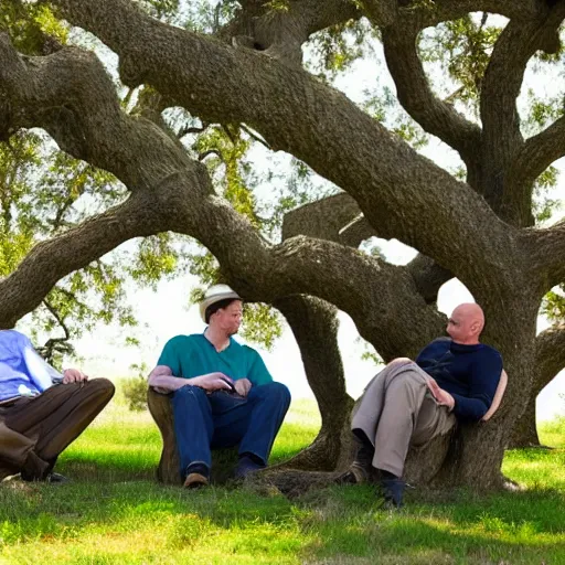 Image similar to 4 men relaxing by an oak tree