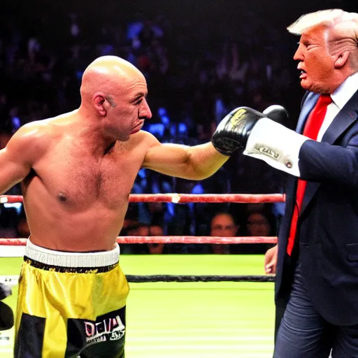 Prompt: Donald Trump and Joe rogan, boxing, Las Vegas, high quality,