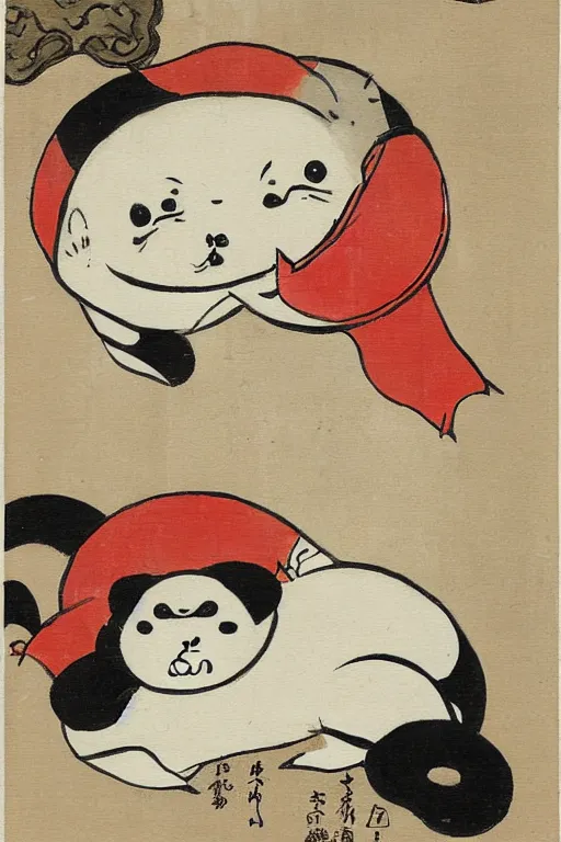 Image similar to baby harp seal as Shuten-dōji, Japanese painting