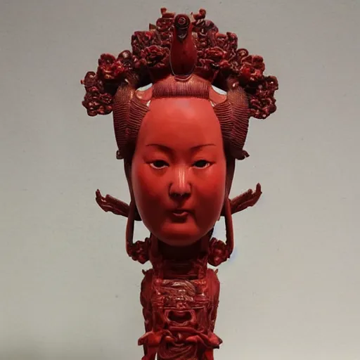 Image similar to museum angeline joile portrait statue monument made from chinese porcelain brush face hand painted with iron red dragons full - length very very detailed symmetrical well proportioned