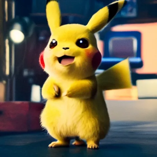 Prompt: a film still of detective pikachu, artwork by caravaggio