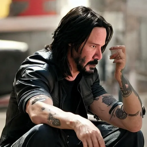 Image similar to Keanu Reeves in Sons of anarchy very detail4K quality super realistic