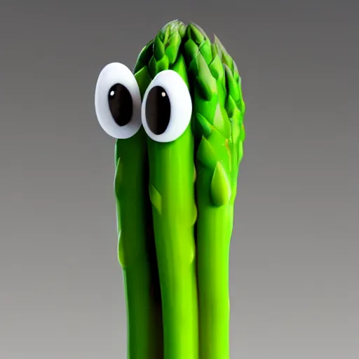 Image similar to a 3 d portrait of a handsome asparagus character from the movie sausage party. cinema 4 d, maxon one, ue 5, very high aperture, subsurface scattering, volumetric lighting, perfect lighting, focus on face.