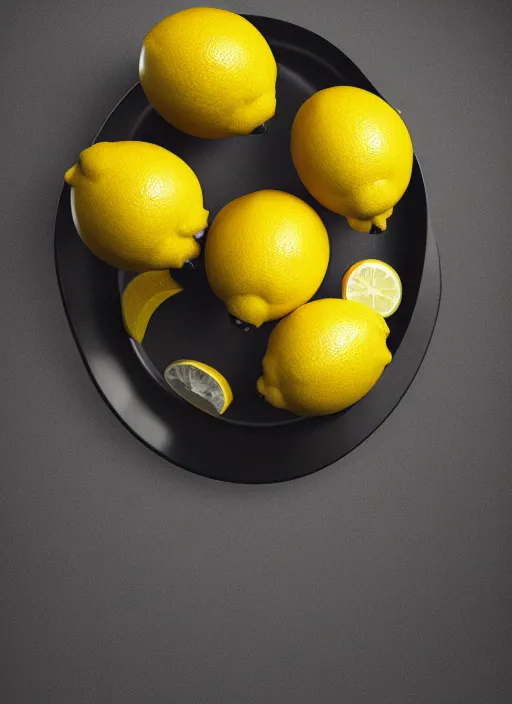 Prompt: when life give you only lemons, just sell them, lol, just do it, photorealistic, canon r 3, high fashion photography, elegant, luxury and elite, symmetry, octane render, unreal engine, solid dark grey background, dramatic lights