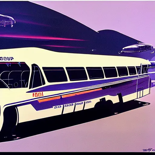 Prompt: concept art for rocket powered bus, painted by syd mead, high quality